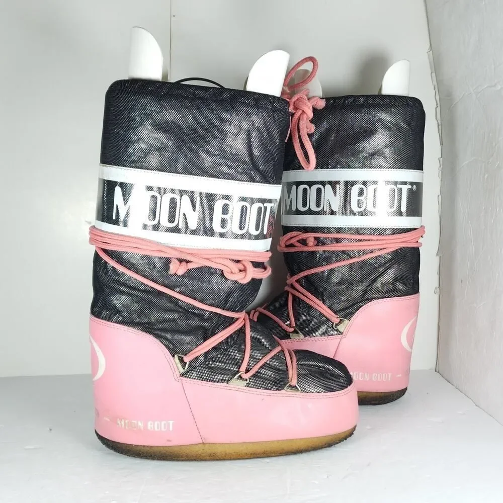Moon Boot Women's Icon EU 35/38 US 5/7,5 Pink black metalic Tall Ski Snow Boots